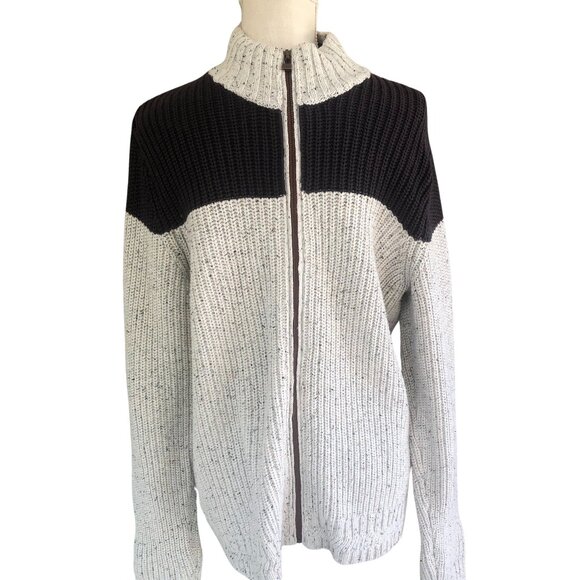 Carbon2Cobalt Men’s Zip Up Sweater M Cotton Knit Black Gray Colorblock Jacket - Picture 1 of 8